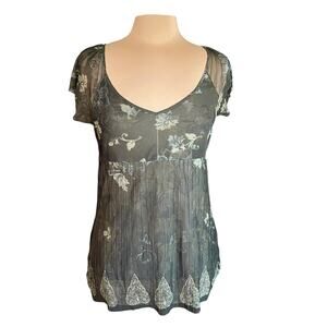 Axcess Vintage Y2K Green Babydoll Top Sz MED Forest Fairy Whimsygoth Sheer Boho